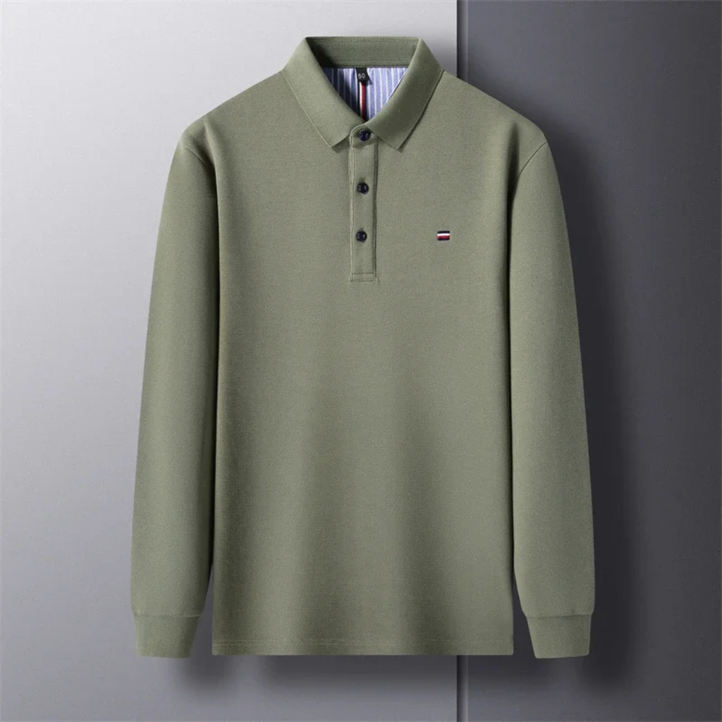 Men's Long Sleeve Polo Shirt with Embroidery - Comfortable & Breathable Army Green