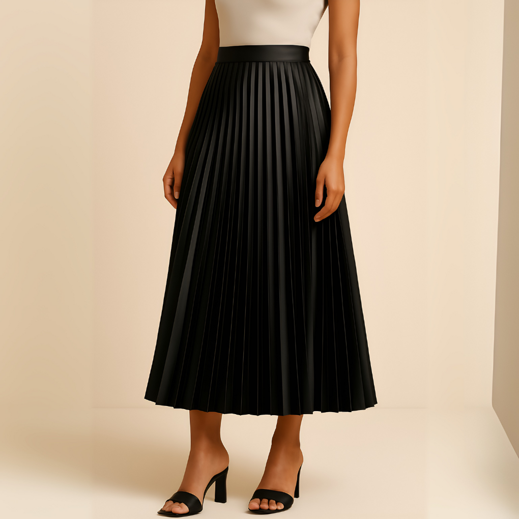 Women's Satin Pleated Skirt Black