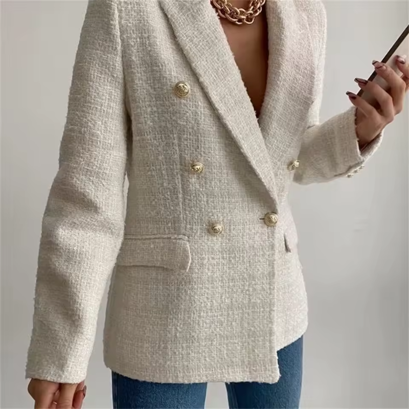 Elcke | Women's Blazer with Reversed Collar and Stylish Buttons Beige