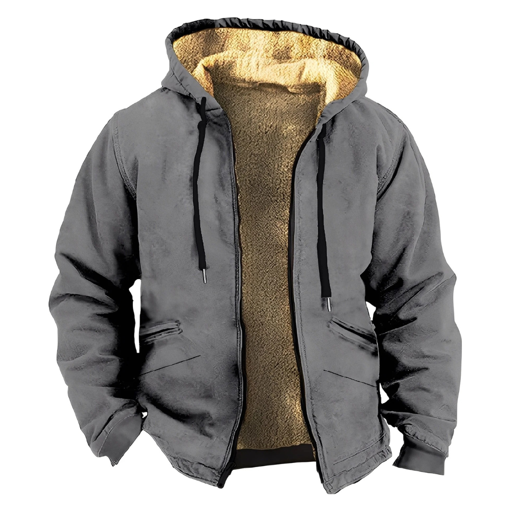 Men's Sherpa Lined Aztec Print Zip Hoodie Gray