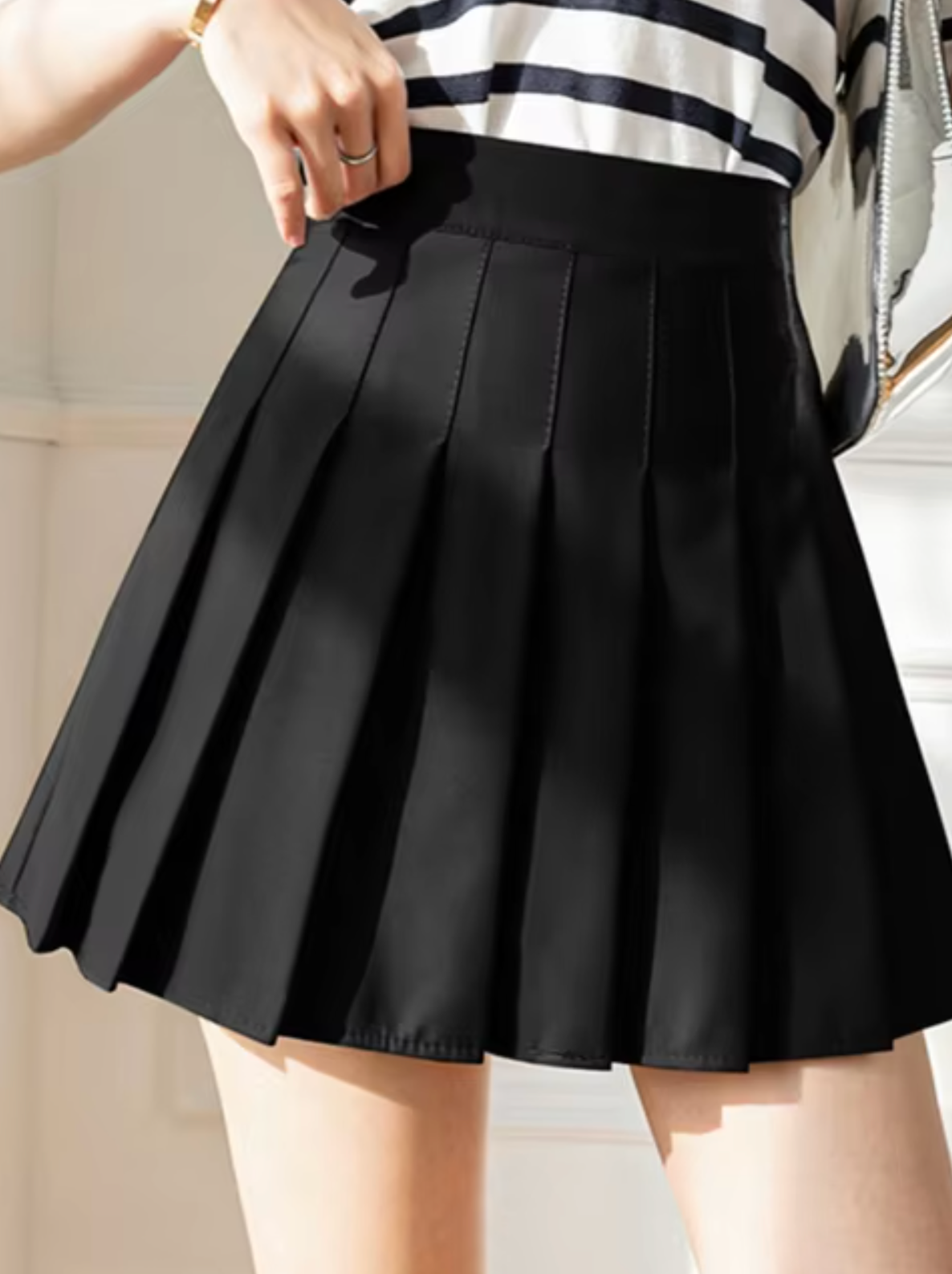 Women's High Waist Pleated Skirt Black