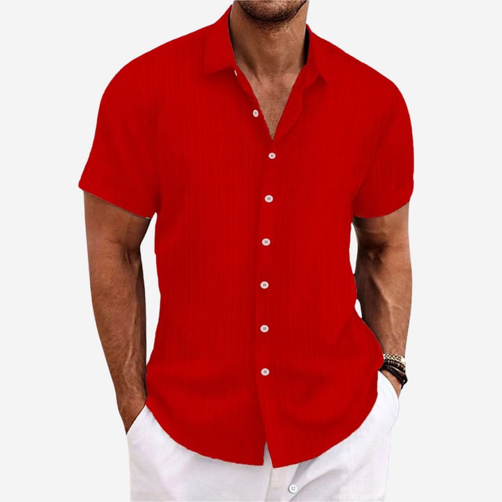 Men's Lightweight Linen Blend Button-Up Shirt Red