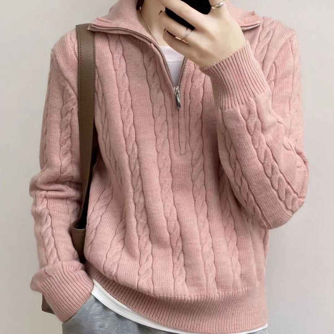 Women's Cotton Zipper Sweater Pink