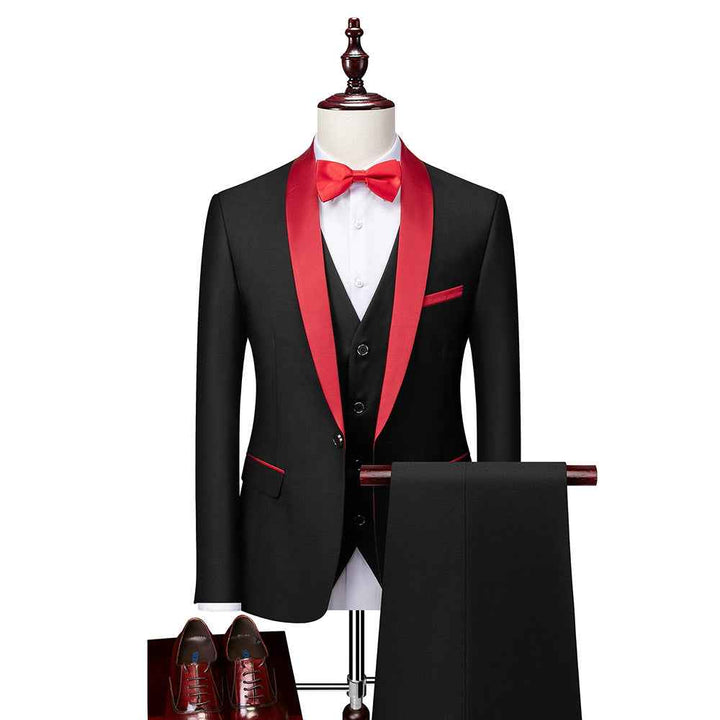 Men's Slim Fit 3-Piece Suit Set Black Red
