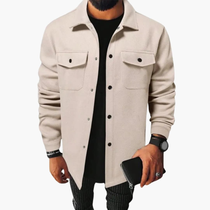 Men's Button Placket Shirt Jacket Beige