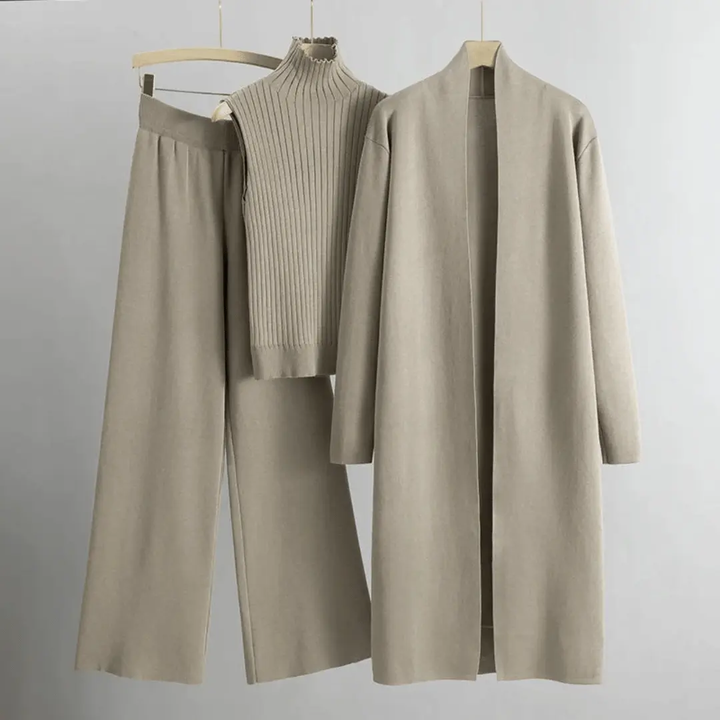 Women's 3-Piece Set - Stylish and Versatile Outfit Beige One Size