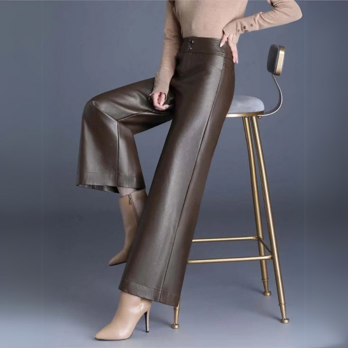 Stacia | Women's High Waist Faux Leather Trousers - Chic & Comfortable