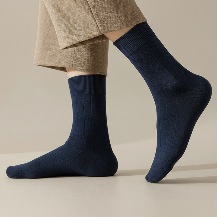 Ribbed Wool-Blend Crew Socks | Solid Length Design Navy Blue