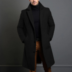 Men's Wool Blend Overcoat - Tailored Fit, Classic Lapel, Long Cut, Button Closure Black