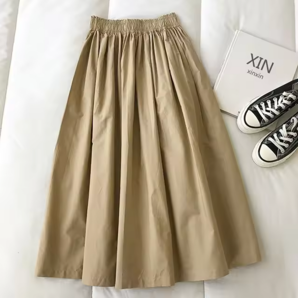 Women's High Waist Wide Skirt Khaki