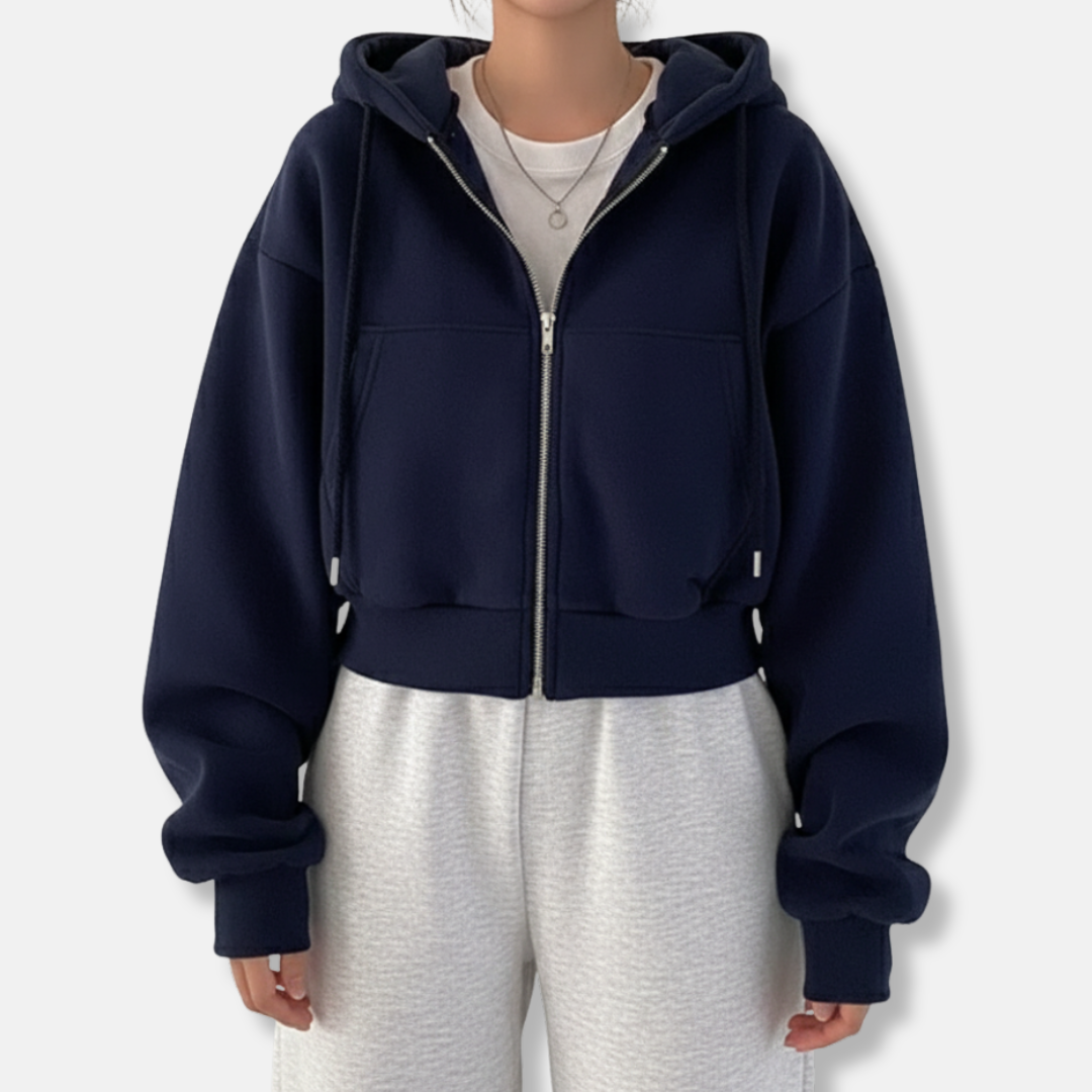Women's Oversized Fleece Hoodie with Zipper and Kangaroo Pocket – Casual Style Blue