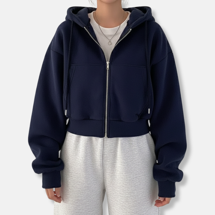 Women's Oversized Fleece Hoodie with Zipper and Kangaroo Pocket – Casual Style Blue