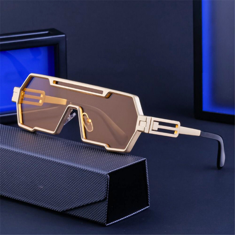 Futuristic Cyclops Sunglasses Gold Brown