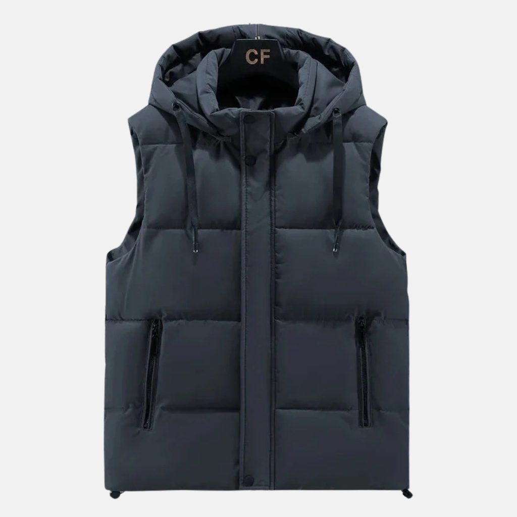 Men's Quilted Puffer Vest – Relaxed Fit with Adjustable Hood Dark Grey