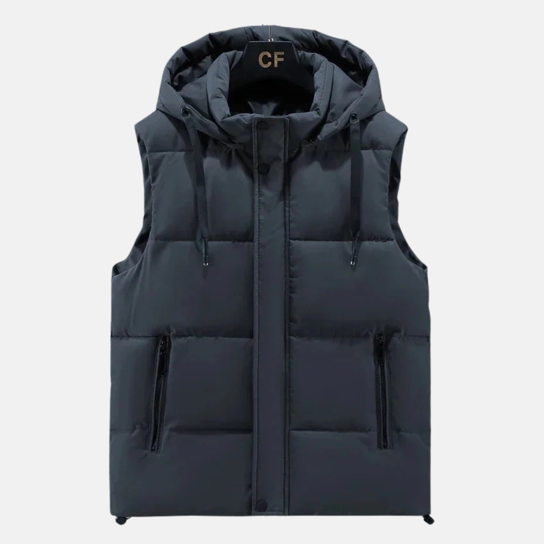 Men's Quilted Puffer Vest – Relaxed Fit with Adjustable Hood Dark Grey