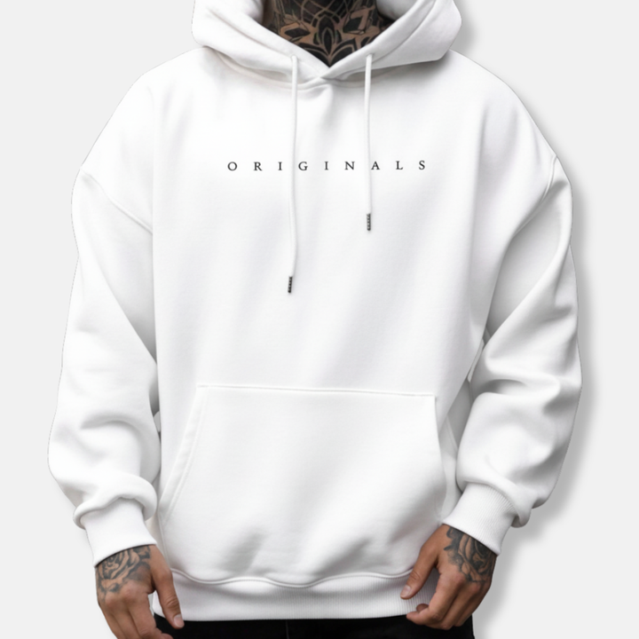 Men’s Relaxed Fit Cotton Blend Hoodie – Kangaroo Pocket Streetwear Pullover White