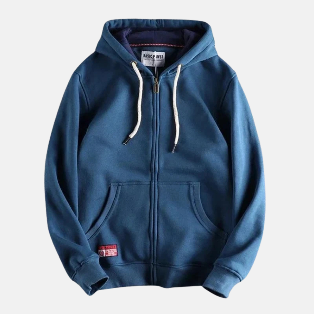 Men's Relaxed Fit Full Zip Hoodie with Drawstring Blue
