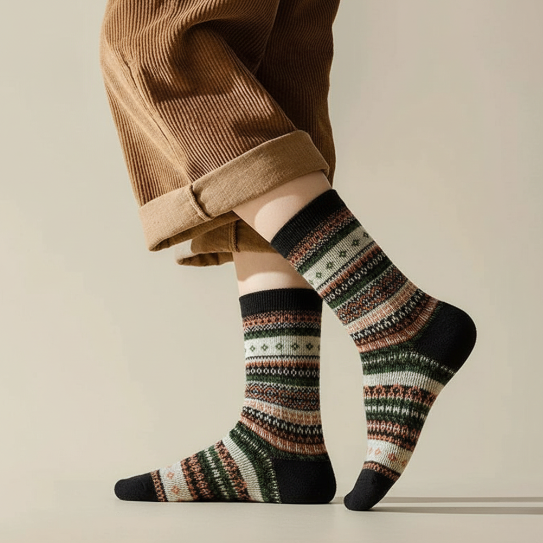 Fair Isle Ribbed Cuff Crew Socks Black