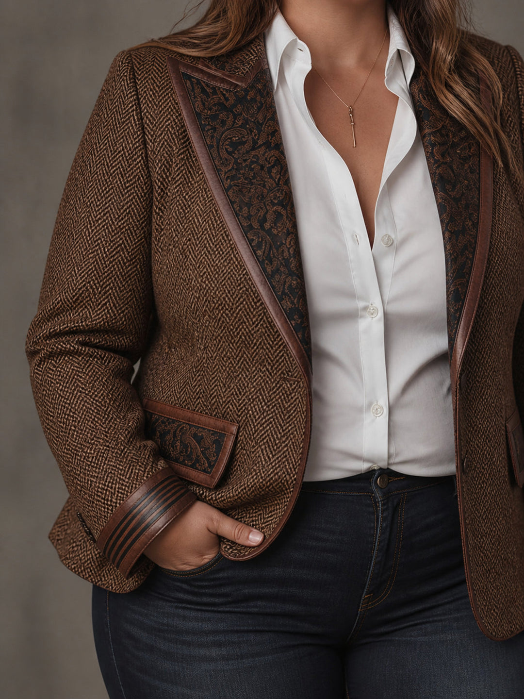 Damenblazer mit Fischgratmuster und Kunstpanel