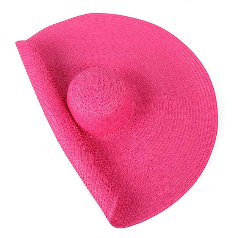 Oversized 25CM Wide Brim Straw Beach Hat for Women - UV Protection & Sun Safety Rose Red