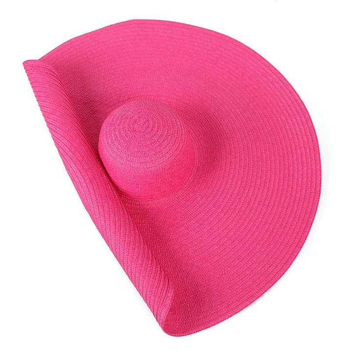 Oversized 25CM Wide Brim Straw Beach Hat for Women - UV Protection & Sun Safety Rose Red