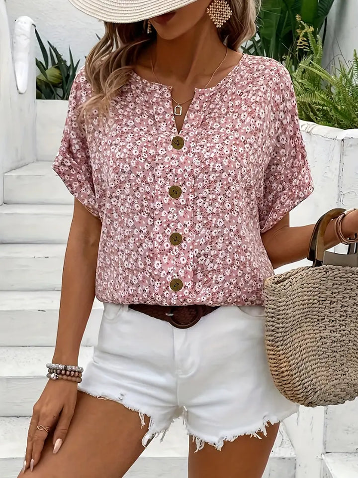 Women's Casual Floral Button Front Summer Blouse Floral
