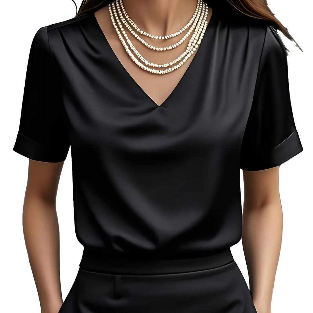 Women's Draped V-Neck Blouse Black