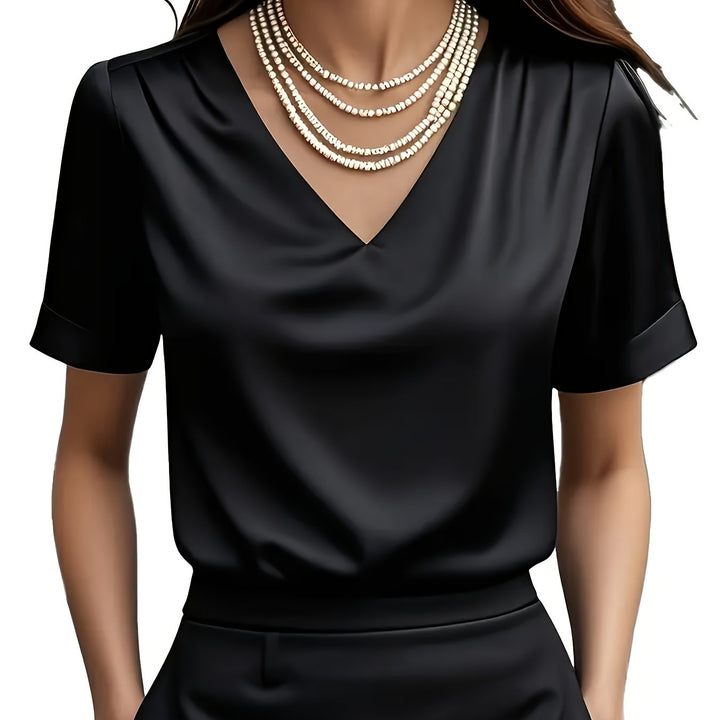 Women's Draped V-Neck Blouse Black
