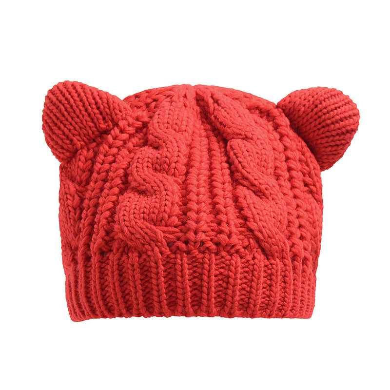 Handmade 3D Cat Ear Beanie – Stay Cozy and Cute This Winter! Red