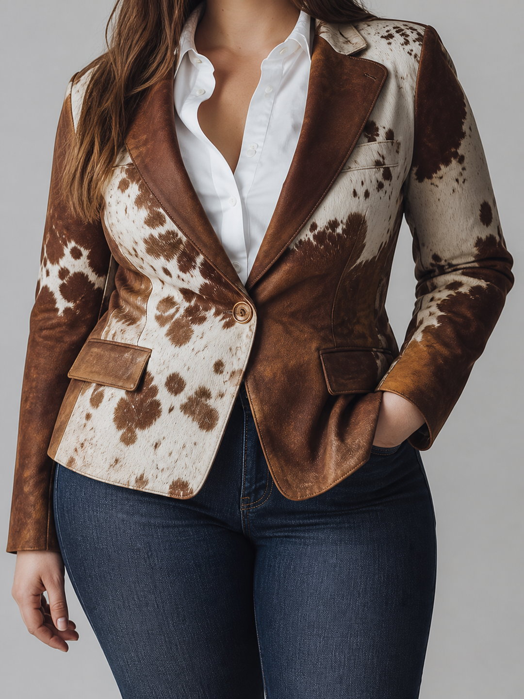 Women's Cow Print Structured Western Blazer Jacket