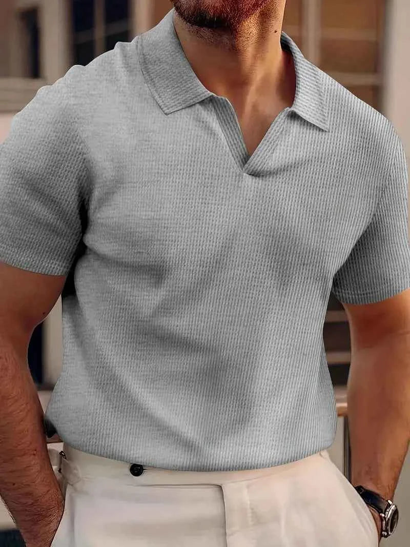 Men's Stylish Casual Short-Sleeve Polo Top Gray
