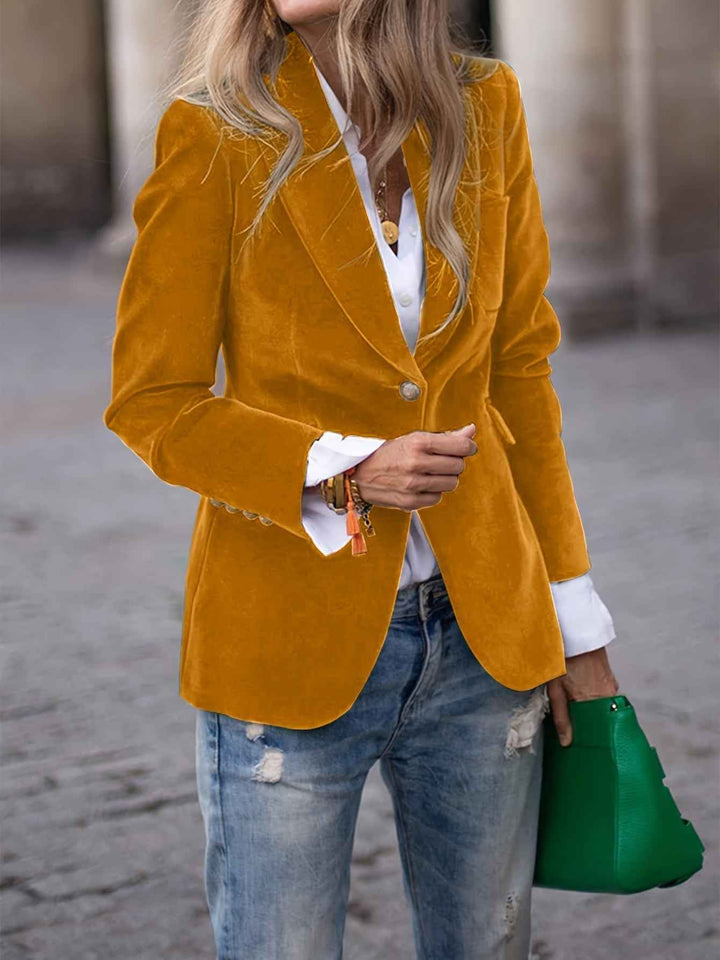 Women's Velvet Blazer - Stylish and Elegant Outerwear Yellow