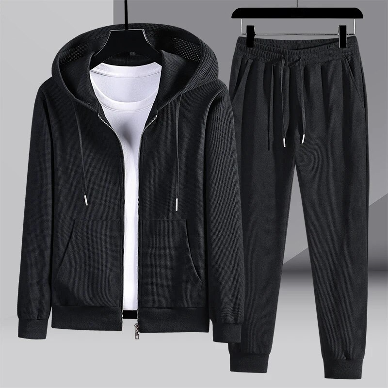 Cozy Waffle-Knit Loungewear Set Eclipse Black
