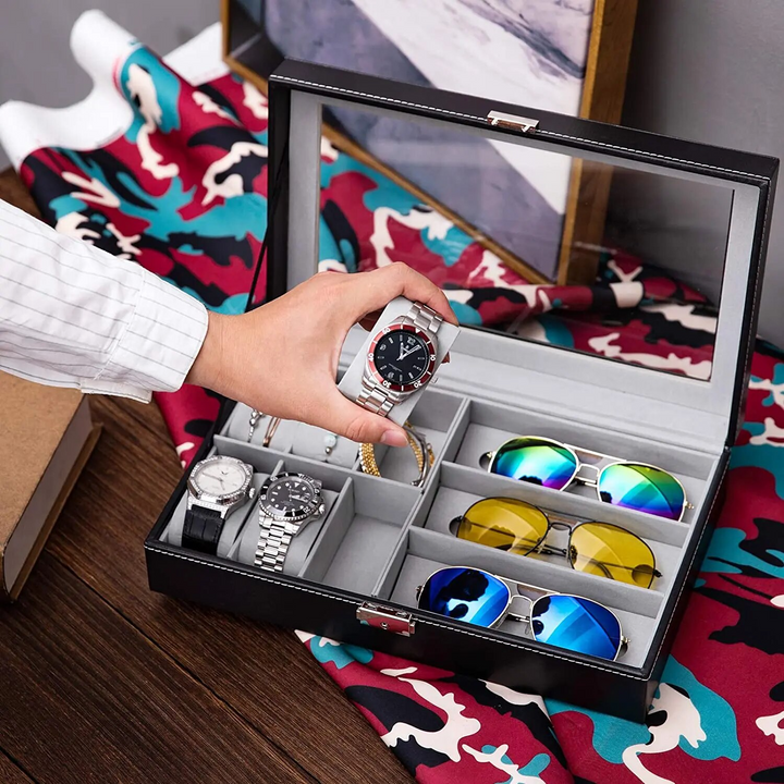 Stylish Leather Case for Watches and Sunglasses Black