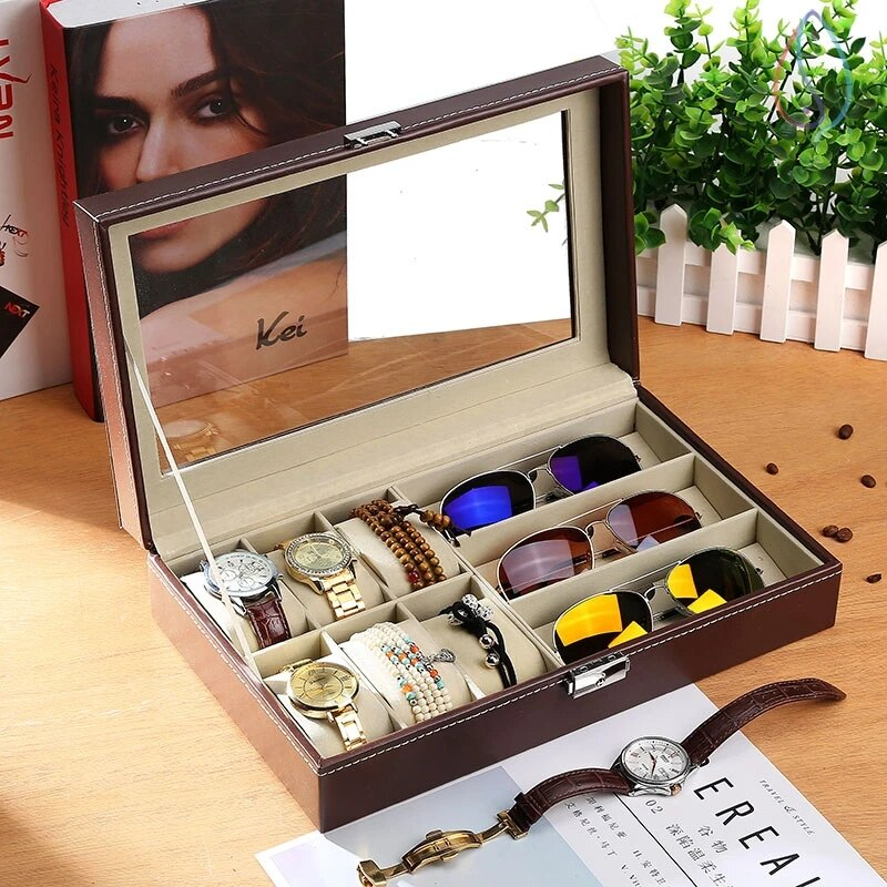 Stylish Leather Case for Watches and Sunglasses Brown