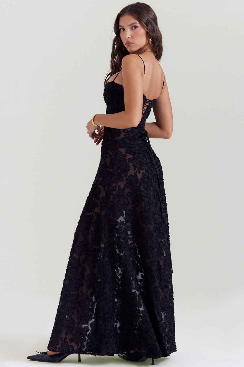 Women's Floral Maxi Dress – Slim Fit – Lightweight Fabric – Spaghetti Straps