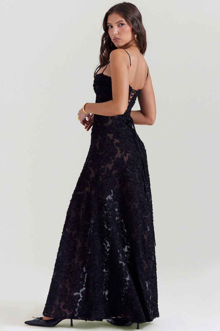 Women's Floral Maxi Dress – Slim Fit – Lightweight Fabric – Spaghetti Straps