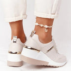 Women's Casual Lace-Up Wedge Sneakers with Shiny Details | Stylish Footwear