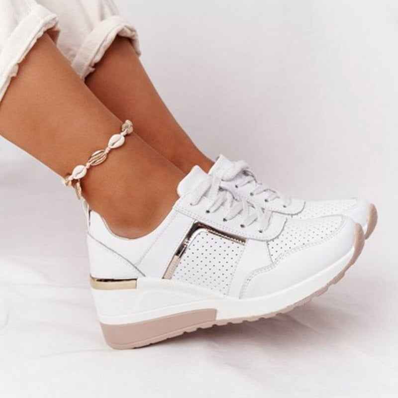 Women's Casual Lace-Up Wedge Sneakers with Shiny Details | Stylish Footwear