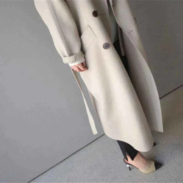 Women's Oversized Wool Blend Coat – Long Double-Breasted Classic Style