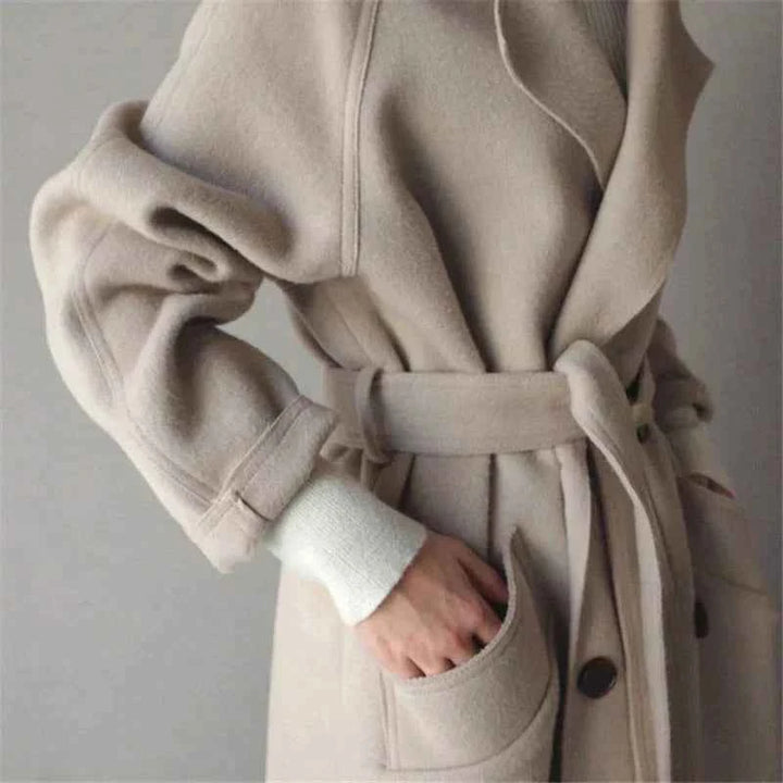 Women's Oversized Wool Blend Coat – Long Double-Breasted Classic Style