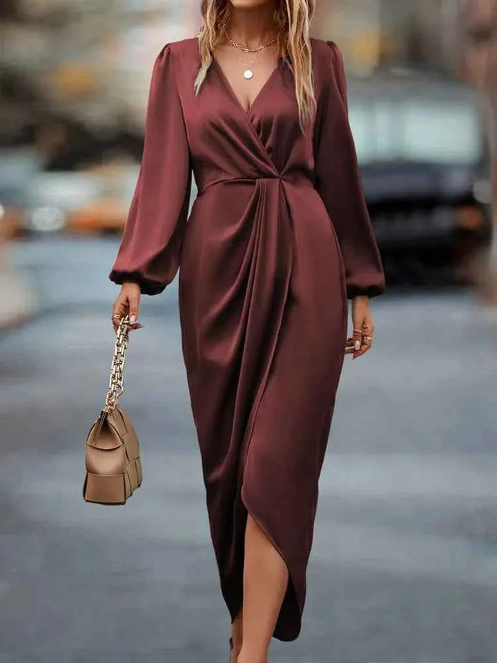 Women's Chic Puff Sleeve Dress Wine Red