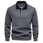 Men's Long Sleeve Polo Shirt - Contrast Collar - Breathable Cotton - Slim Fit Dark Grey
