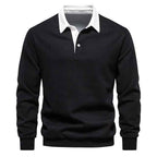 Men's Long Sleeve Polo - Cotton Blend - Regular Fit - Ribbed Cuffs - Breathable Casual Style Black