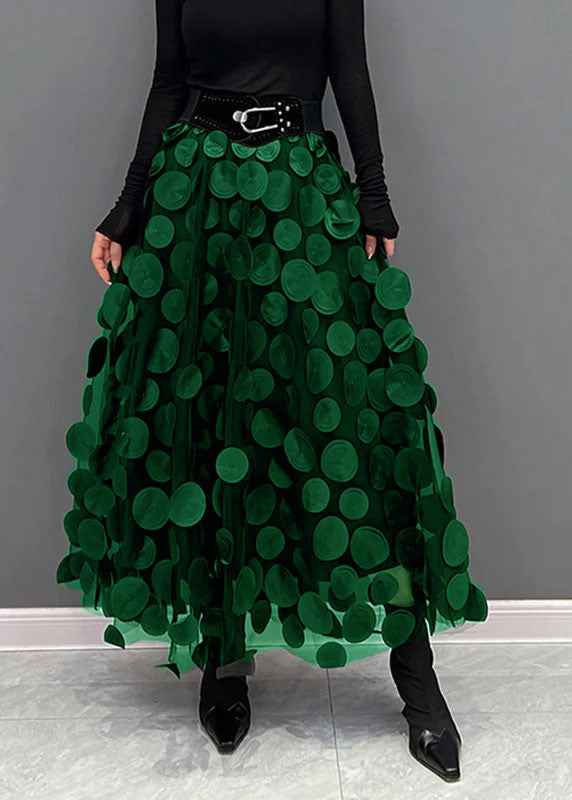 Women's Voluminous Tulle Midi Skirt with Circle Appliqués - Layered Design Style 4 One size