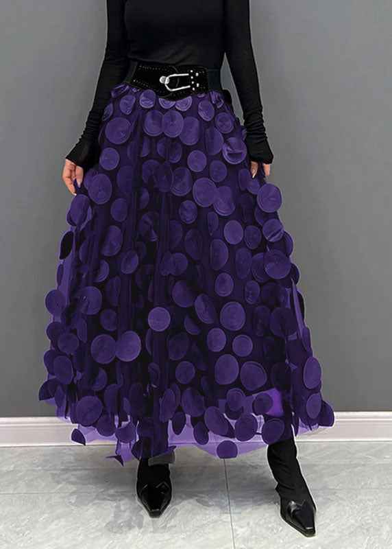 Women's Voluminous Tulle Midi Skirt with Circle Appliqués - Layered Design Style 2 One size