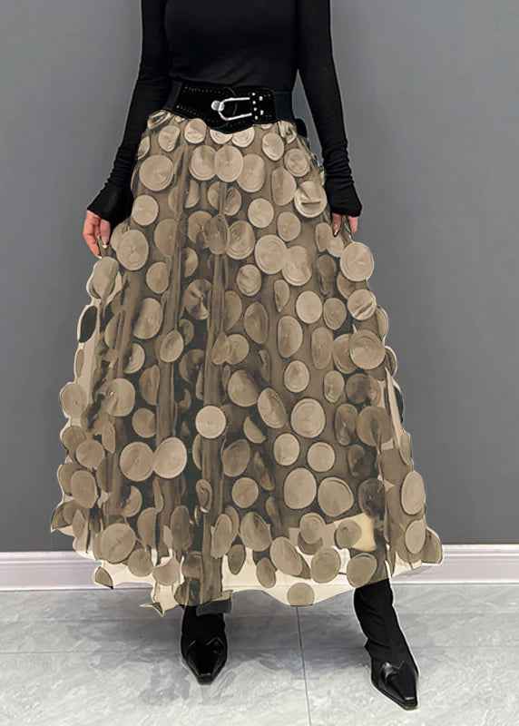 Women's Voluminous Tulle Midi Skirt with Circle Appliqués - Layered Design Style 3 One size