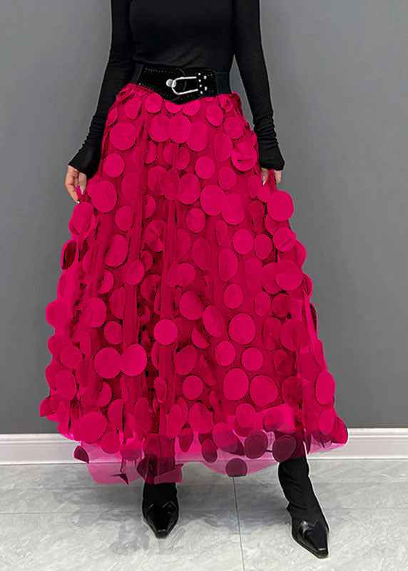 Women's Voluminous Tulle Midi Skirt with Circle Appliqués - Layered Design Style 5 One size