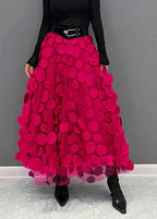 Women's Voluminous Tulle Midi Skirt with Circle Appliqués - Layered Design Style 5 One size