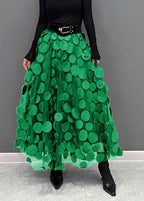 Women's Voluminous Tulle Midi Skirt with Circle Appliqués - Layered Design Style 6 One size